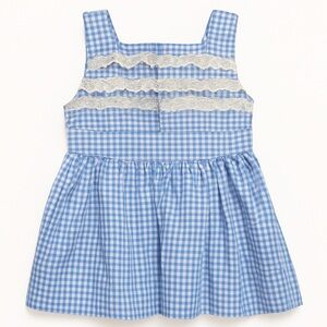 Blue Gingham Sleeveless Dress With Lace Trim
